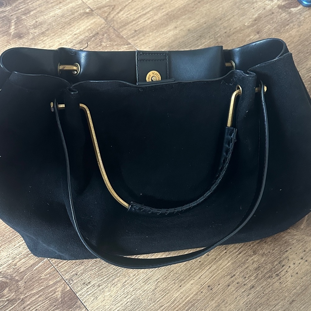 House of Harlow 1960 Black Suede Tote with Gold Hardware - Picture 4 of 4